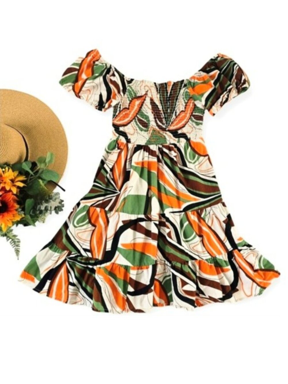 Lapogee Women's Mini Tiered Dress Peasant Boho Fit Flare Size Large Linen Blend